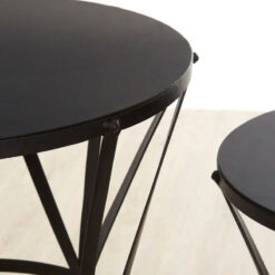 Industrial Set Of 2 Black Metal Concave Lattice Nesting Side Tables