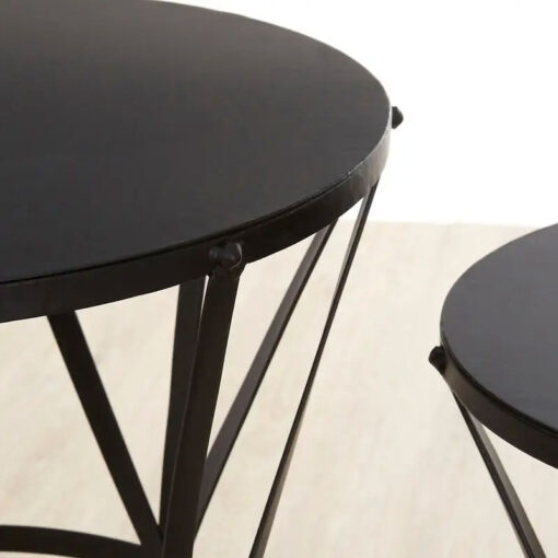 Industrial Set Of 2 Black Metal Concave Lattice Nesting Side Tables