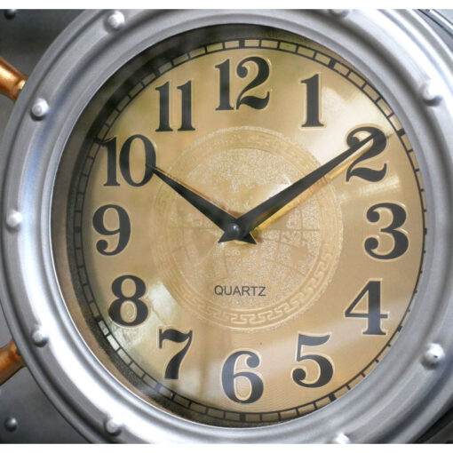 Industrial Silver And Gold Metal Bank Vault Large Wall Clock 60cm