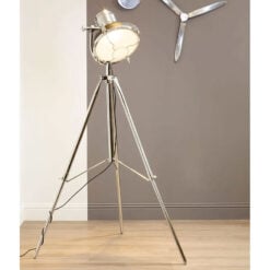 Industrial Silver Chrome And Matte Black Metal Adjustable Tripod Floor Lamp