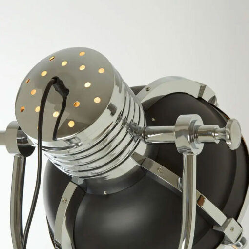 Industrial Silver Chrome And Matte Black Metal Adjustable Tripod Floor Lamp