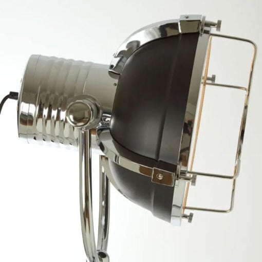 Industrial Silver Chrome And Matte Black Metal Adjustable Tripod Floor Lamp