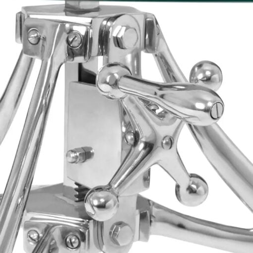Industrial Silver Metal And Clear Glass Crank Mechanism Height Adjustable Round Coffee Table 60cm