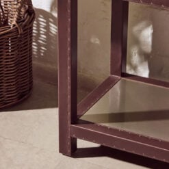 Industrial Stainless Steel And Genuine Cow Hide Leather 2 Tier 3 Drawer Console Table