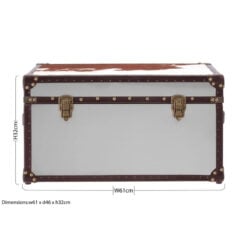 Industrial Stainless Steel Metal And Genuine Cow Hide Leather Storage Trunk 61cm