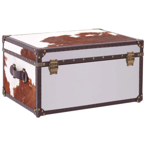 Industrial Stainless Steel Metal And Genuine Cow Hide Leather Storage Trunk 61cm