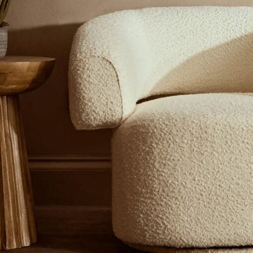 Ivory Cream White Boucle Swivel Revolving Tub Curved Armchair Accent Chair