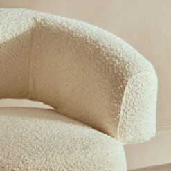 Ivory Cream White Boucle Swivel Revolving Tub Curved Armchair Accent Chair
