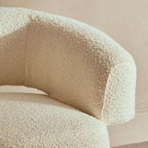 Ivory Cream White Boucle Swivel Revolving Tub Curved Armchair Accent Chair