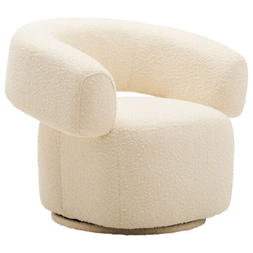 Ivory Cream White Boucle Swivel Revolving Tub Curved Armchair Accent Chair