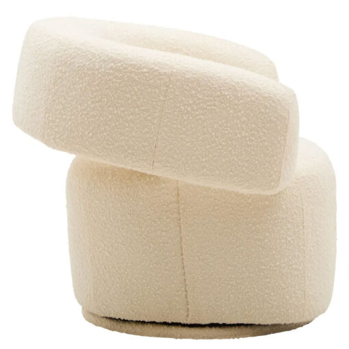 Ivory Cream White Boucle Swivel Revolving Tub Curved Armchair Accent Chair