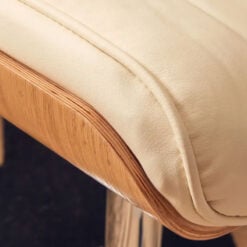 Ivory White Faux Leather And Chrome Metal Recliner Armchair And Footstool