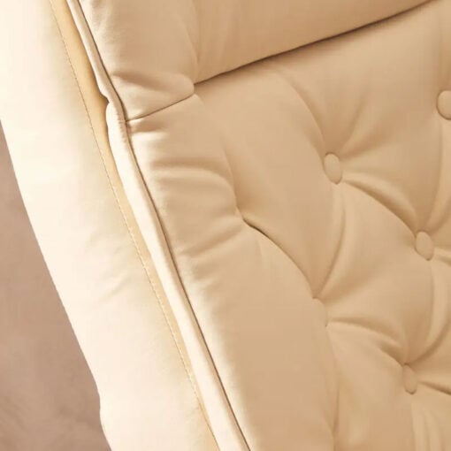 Ivory White Faux Leather And Chrome Metal Recliner Armchair And Footstool