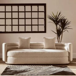 Natural Linen Boucle Curved 3 Seater Sofa 227cm