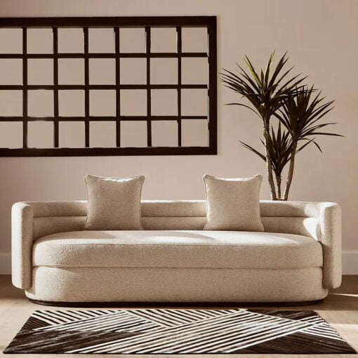 Natural Linen Boucle Curved 3 Seater Sofa 227cm