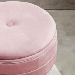 Pink Velvet And Solid Natural Wood Storage Vanity Stool Footstool