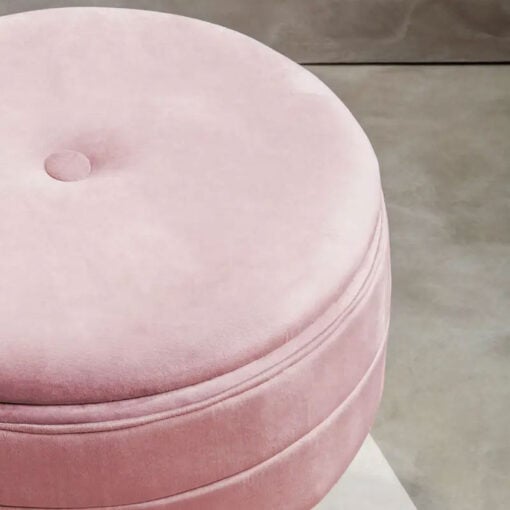 Pink Velvet And Solid Natural Wood Storage Vanity Stool Footstool