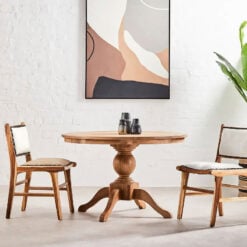 Rustic Country Farmhouse Solid American Oak Pedestal Carved 4 Seater Round Dining Table 120cm