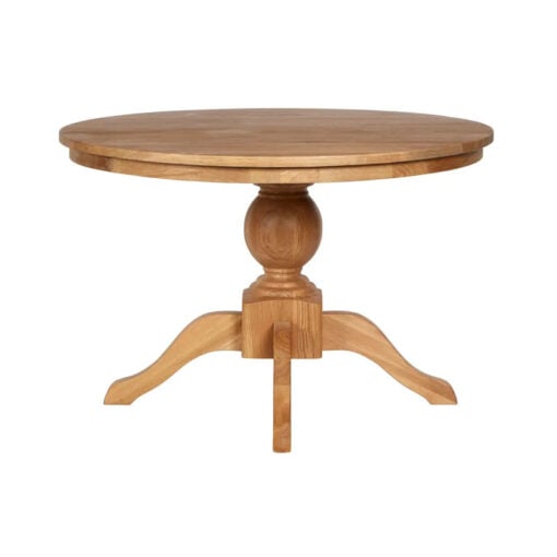 Rustic Country Farmhouse Solid American Oak Pedestal Carved 4 Seater Round Dining Table 120cm