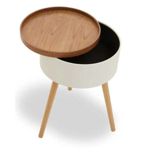 Scandi White And Natural Wood Removable Lid Storage Side Table End Table