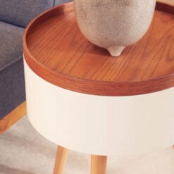 Scandi White And Natural Wood Removable Lid Storage Side Table End Table