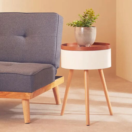 Scandi White And Natural Wood Removable Lid Storage Side Table End Table