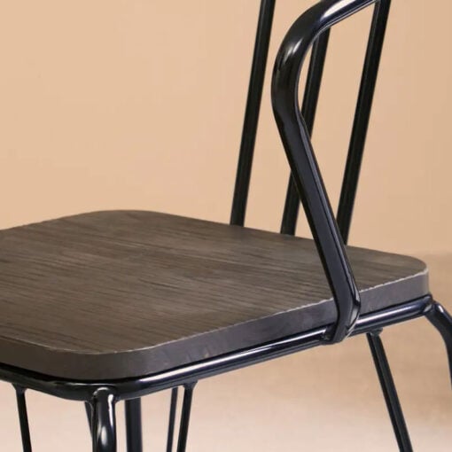 Set Of 2 Lavinia Industrial Black Metal And Elm Wood Dining Chairs