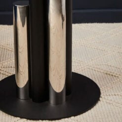 Silver Chrome And Black Metal Side Table With A Glass Top