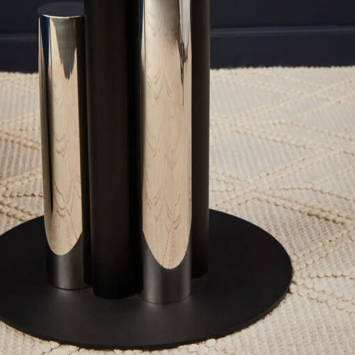 Silver Chrome And Black Metal Side Table With A Glass Top