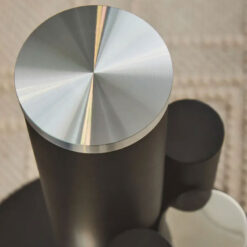Silver Chrome And Black Metal Side Table With A Glass Top