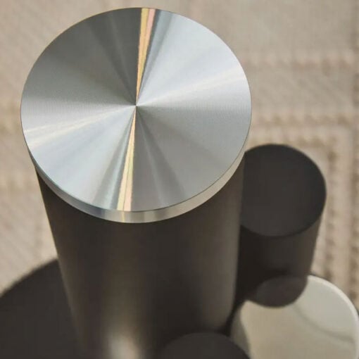 Silver Chrome And Black Metal Side Table With A Glass Top