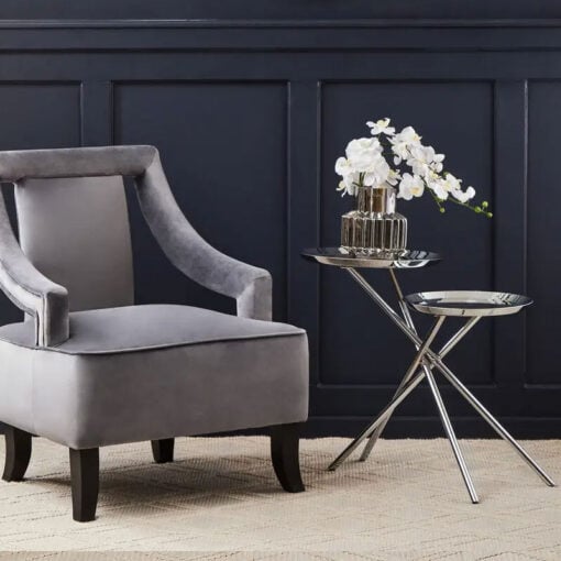 Silver Chrome Metal 2 Tier Abstract Staggered Side Table With Mirrored Tops
