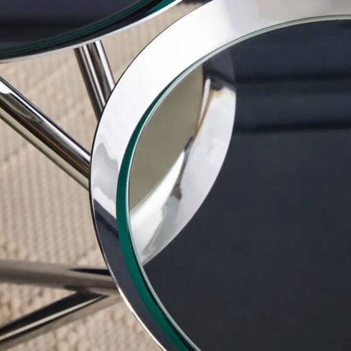 Silver Chrome Metal 2 Tier Abstract Staggered Side Table With Mirrored Tops