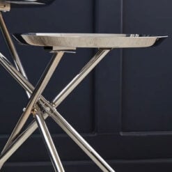 Silver Chrome Metal 2 Tier Abstract Staggered Side Table With Mirrored Tops