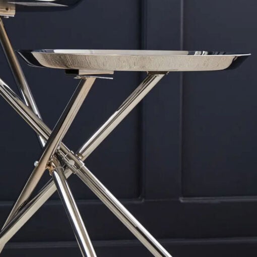 Silver Chrome Metal 2 Tier Abstract Staggered Side Table With Mirrored Tops