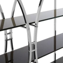 Silver Chrome Metal And Black Glass Large 4 Tier Open Curved Shelving Unit Bookcase
