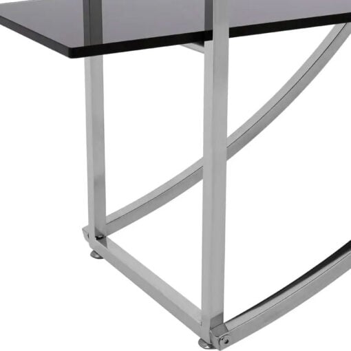 Silver Chrome Metal And Black Glass Large 4 Tier Open Curved Shelving Unit Bookcase
