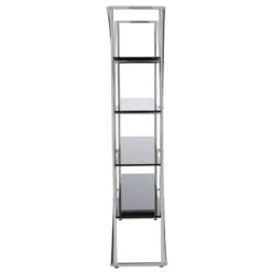Silver Chrome Metal And Black Glass Large 4 Tier Open Curved Shelving Unit Bookcase
