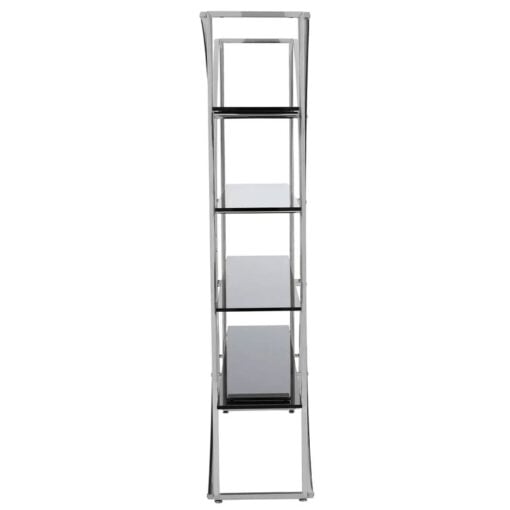 Silver Chrome Metal And Black Glass Large 4 Tier Open Curved Shelving Unit Bookcase
