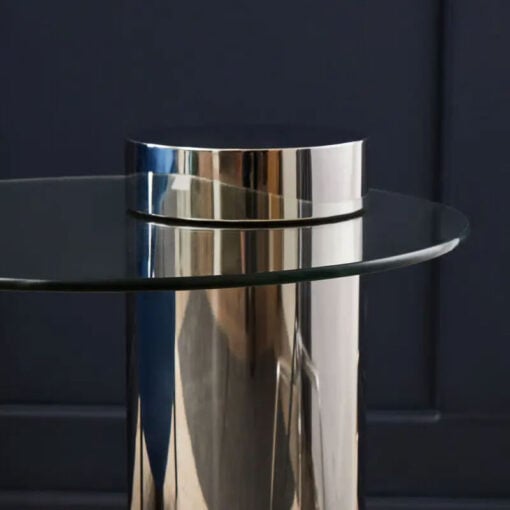 Silver Chrome Metal And Clear Glass Round Pedestal Side Table