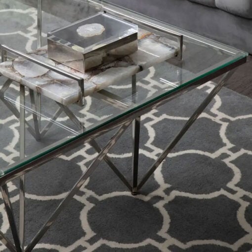 Silver Chrome Metal And Glass Prismatic Coffee Table 80cm