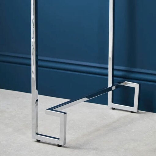 Silver Chrome Metal And White High Gloss Wood Console Table 120cm