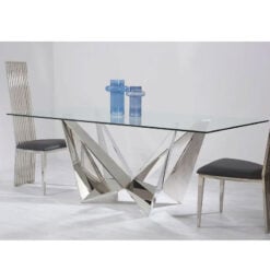 Silver Chrome Metal Clear Glass Modern Contemporary 6 Seater Dining Table 200cm