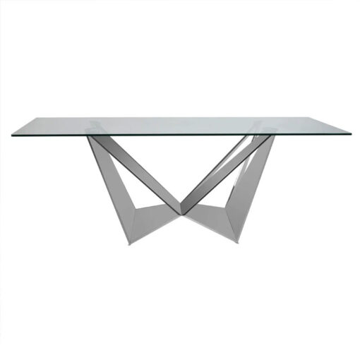 Silver Chrome Metal Clear Glass Modern Contemporary 6 Seater Dining Table 200cm