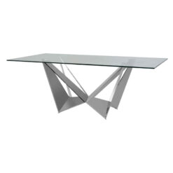Silver Chrome Metal Clear Glass Modern Contemporary 6 Seater Dining Table 200cm