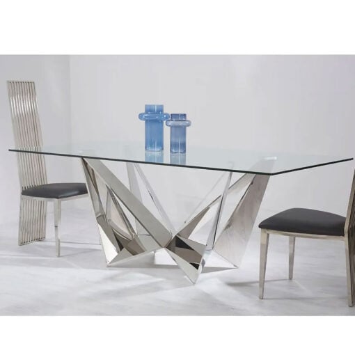 Silver Chrome Metal Clear Glass Modern Contemporary 6 Seater Dining Table 200cm