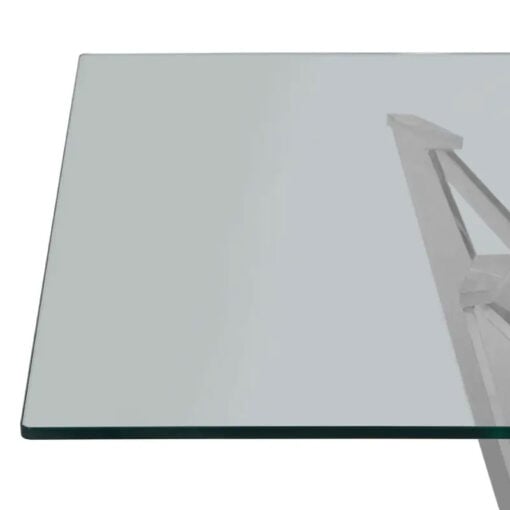 Silver Chrome Metal Clear Glass Modern Contemporary 6 Seater Dining Table 200cm