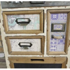 Boho Antique White Metal Multi Drawer Apothecary Shabby Chic Tall Cabinet