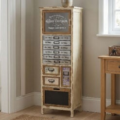 Boho Antique White Metal Multi Drawer Apothecary Shabby Chic Tall Cabinet