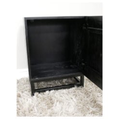 Boho Black Solid Carved Mango Wood And Black And Gold Metal 1 Door Bedside Cabinet